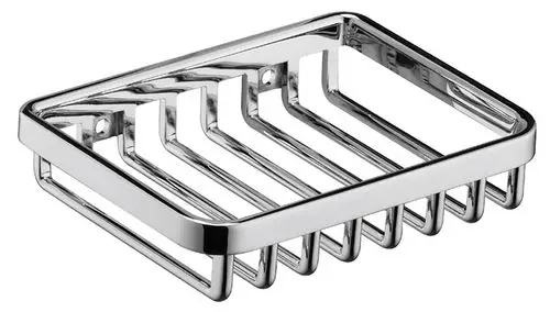 Edelstahl-Duschablage in rechteckiger Form mit mehreren Rillen, ideal zur Aufbewahrung von Seife und Duschzubehör an der Wand.